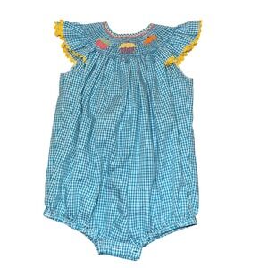 Mom & Me Smocked Bubble Romper Blue 18 months featuring Cupcakes Birthday GUC